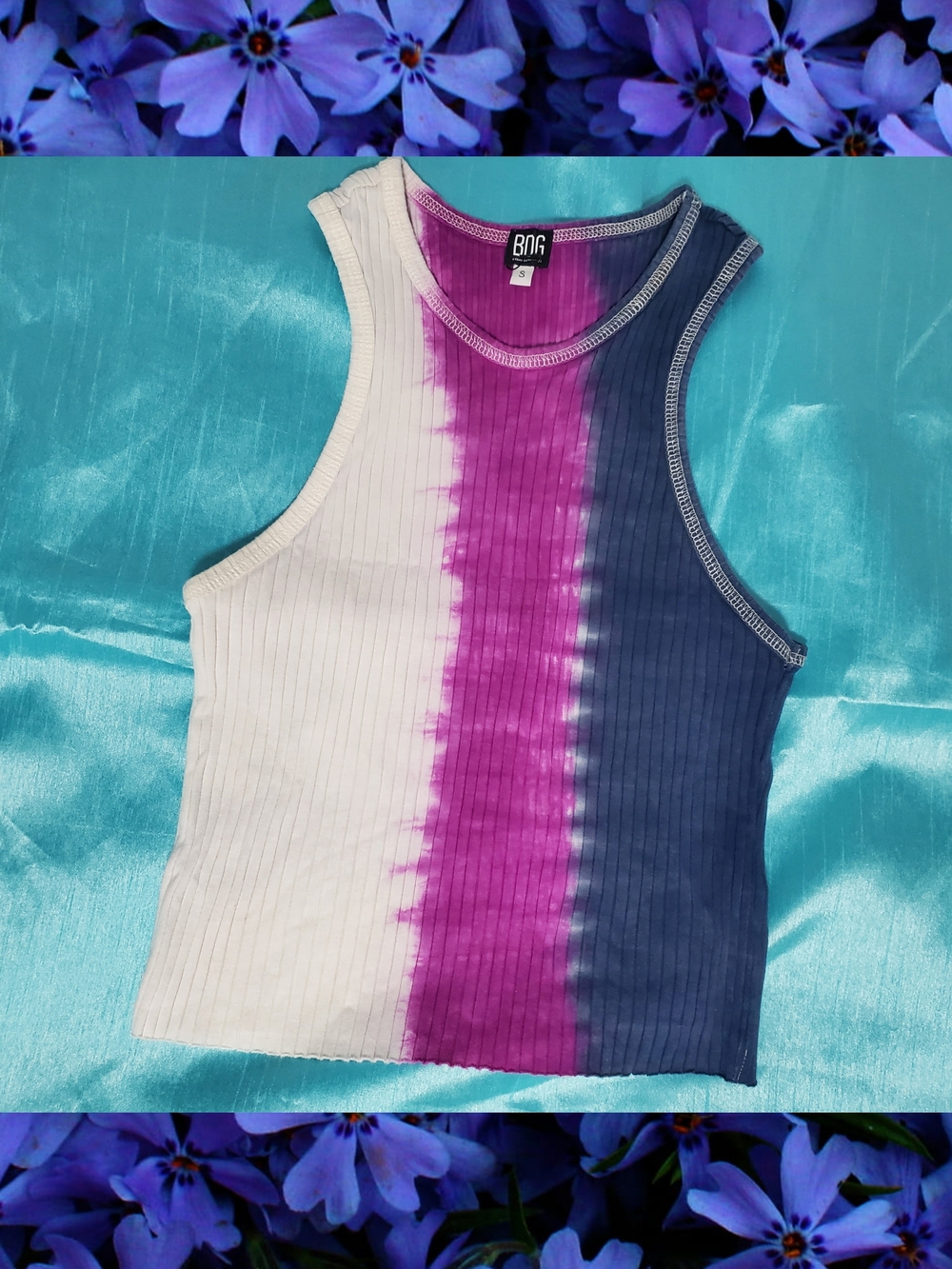 BDG Ribbed Tie-Dye Tank Top in Purple, Navy & White